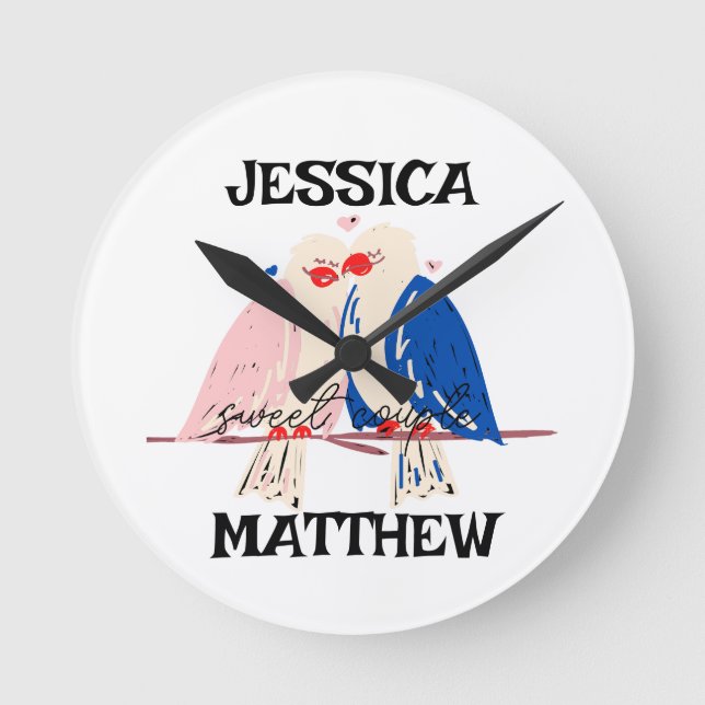 Relógio Redondo simples e elegante namorados, doce para casal (Frente)