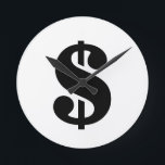 Relógio Redondo Sinal de Dólar| Alfabeto Simples De Estêncil<br><div class="desc">Sinal de dólar preto no estilo de estêncil vintage em fundo branco.
Clique no botão "personalizar" para personalizar o design escolhendo qualquer cor que você quiser e até mesmo adicionando seu próprio texto.

Itens correspondentes também estão disponíveis no armazenamento.</div>