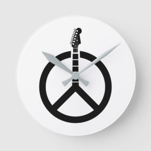 Relógio Redondo Sinal de Paz com Guitarra