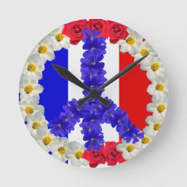 Relógio Redondo sinal de paz da bandeira francesa