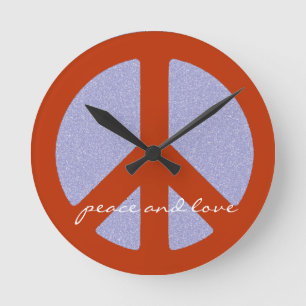 Relógio Redondo sinal de paz, hippies retro