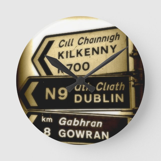 Relógio Redondo Sinalização de estrada na Irlanda (Frente)