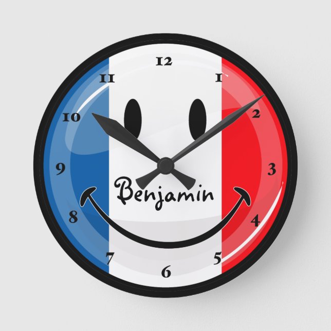 Relógio Redondo Sinalizador francês sorridente (Frente)