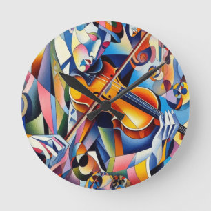 Relógio Redondo Sinfonia Vibrante: Arte Abstrata de Violinista