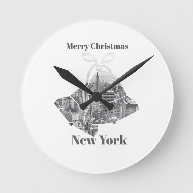 Relógio Redondo Sino de Natal Alegre Nova York (Frente)