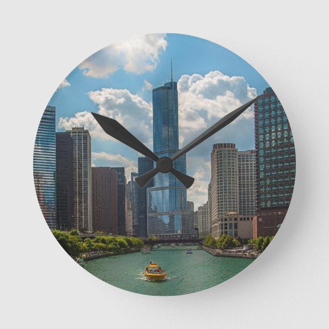 Relógio Redondo Skyline Chicago (Frente)