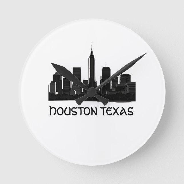 Relógio Redondo Skyline do Houston Texas Personalizado (Frente)