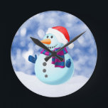 Relógio Redondo Snowman Winter Merry Christmas Snow<br><div class="desc">Bonito boneco de neve no Tema de Natal da neve Doormat.</div>
