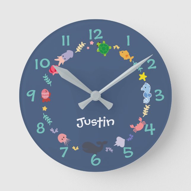 Relógio Redondo Sob o ninhal do Sea Kids Nursery Wall Clock (Frente)