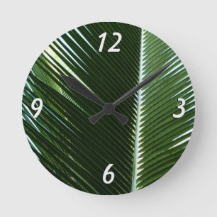 Relógio Redondo Sobreposição das bordas das palmas Abstrato Verde 