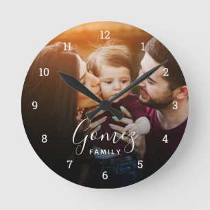 Relógio Redondo Sobreposição de Foto de Família Personalizada Mono