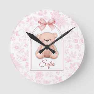 Relógio Redondo Sofia Design de Enfermeiro de Urso Rosa Personal