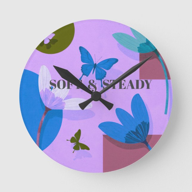 Relógio Redondo Soft & Steady Floral Butterfly Wall Clock (Frente)