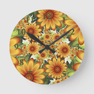 Relógio Redondo Sonho Floral, Arte Fractal Moderna de Flor Abstrat