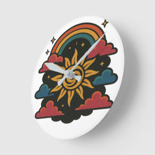 Relógio Redondo Sonhos Celestiais - Sol Retroativo e Arte Tarot Ar