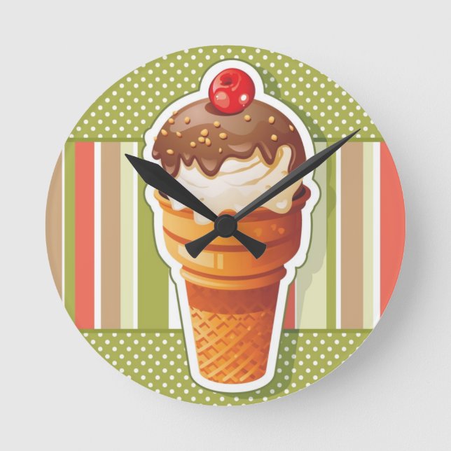 Relógio Redondo Sorvete de Chocolate Vintage (Frente)