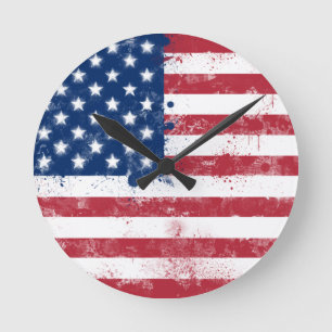 Relógio Redondo Splatter Painted American Flag