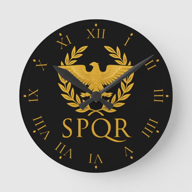 Relógio Redondo SPQR Roman Eagle Emblem – Golden Aquila & Laurel (Frente)
