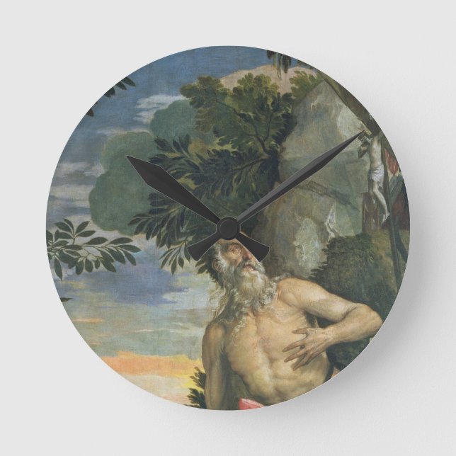 Relógio Redondo St Jerome no Penitence (óleo em canvas) (Frente)