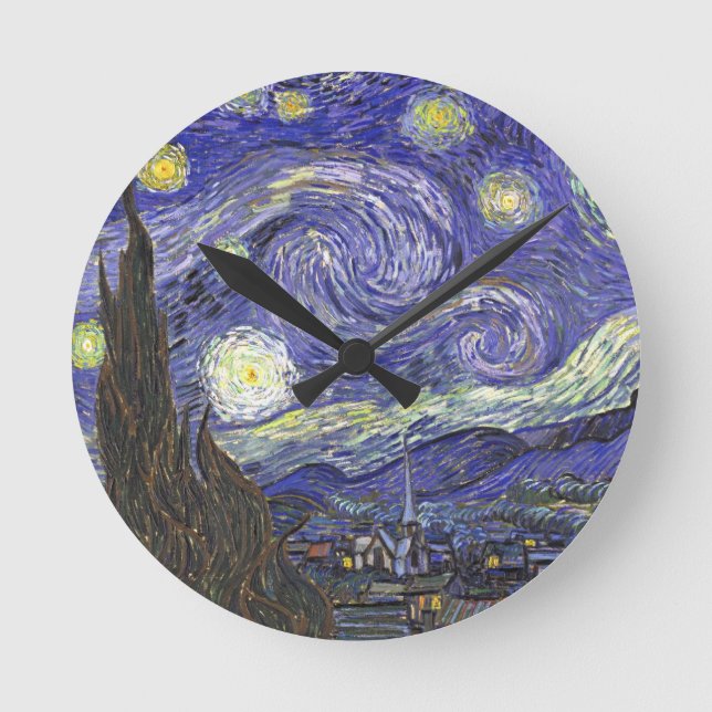 Relógio Redondo Starry Night por Vincent van Gogh (Frente)