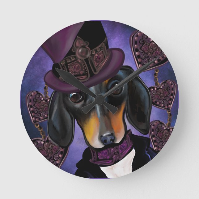 RELÓGIO REDONDO STEAMPUNK DACHSHUND (Frente)