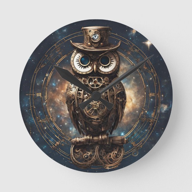 Relógio Redondo Steampunk Owl (Frente)