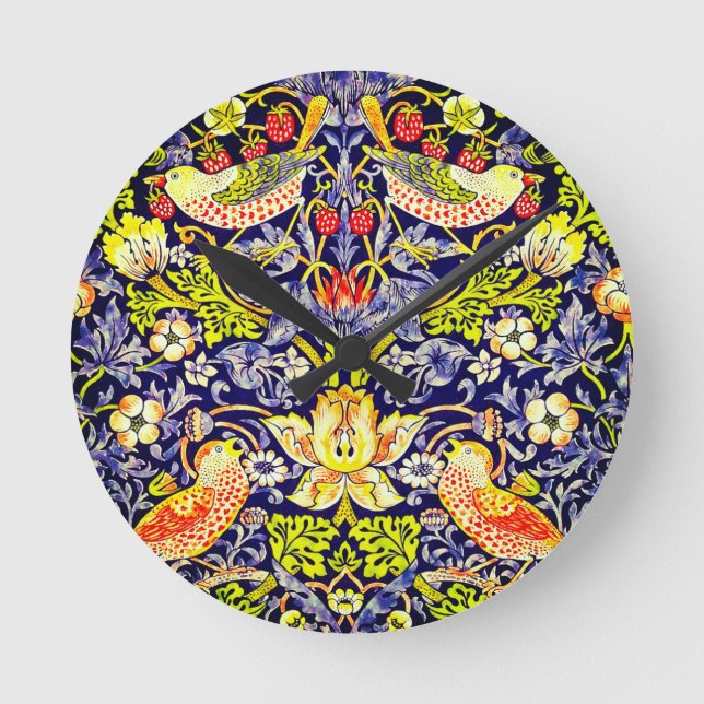 Relógio Redondo Strawberry Thief Birds William Morris (Frente)