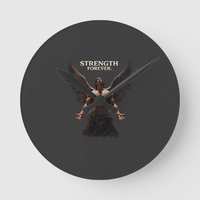Relógio Redondo Strength Forever Dark Angel Design – Motivational  (Frente)