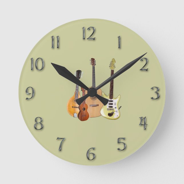 Relógio Redondo Strings-Musical Instruments/faux metal numerals (Frente)
