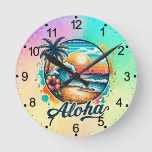 Relógio Redondo Sublimação de Vintage Beach Aloha-94953