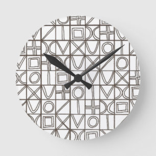 Relógio Redondo Sudoku Dois-Preto E Branco Geométrico Moderno