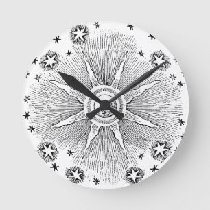 Relógio Redondo Sun Stars Antiguamente Night Sky Medieval Zodieval