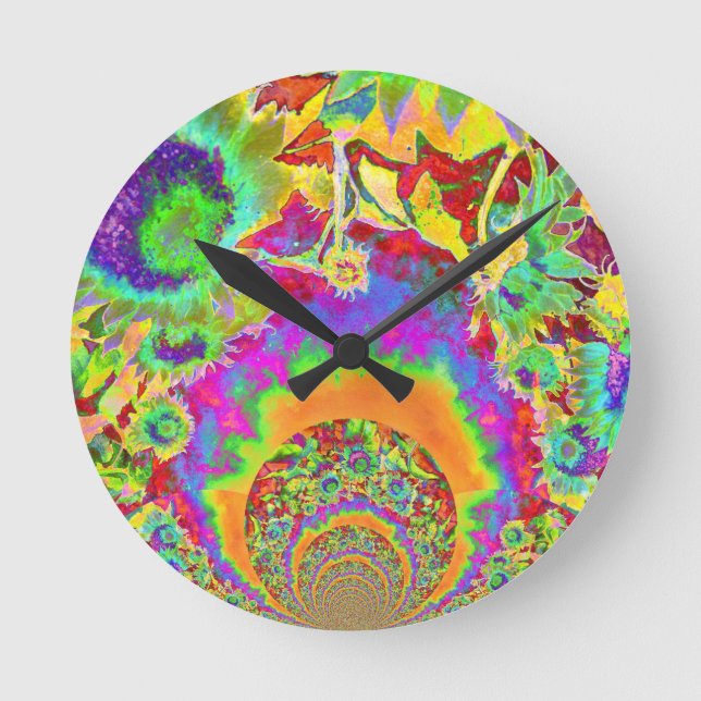 Relógio Redondo Sunflower Fields Forever - laranja (Frente)