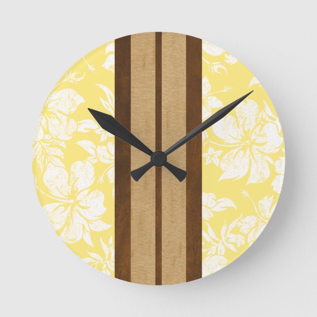 Relógio Redondo Sunset Beach Surfboard Hawaiai Wall Clocks (Frente)