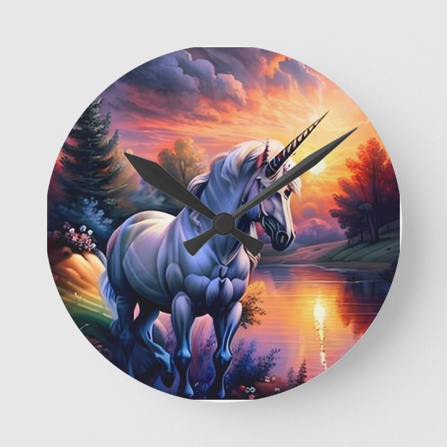 Relógio Redondo Sunset Lake River Unicorn Seven (Frente)