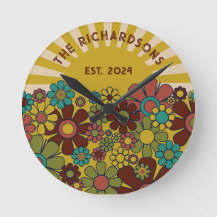 Relógio Redondo Sunshine Retro Garden Vintage 60s 70s Personalizad