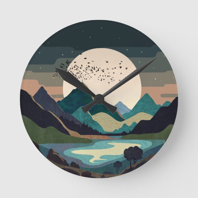 Relógio Redondo Superlua No Lago (Frente)
