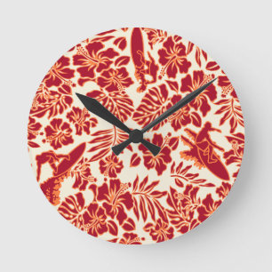 Relógio Redondo Surf Pareau Hawaiian Wall Clocks