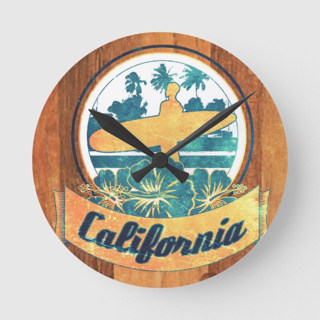 Relógio Redondo surfboard da Califórnia (Frente)