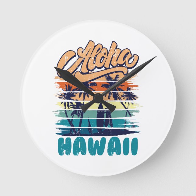 Relógio Redondo Surfe - Aloha Havaí (Frente)