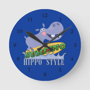 Relógio Redondo Surfer Hippopotamus