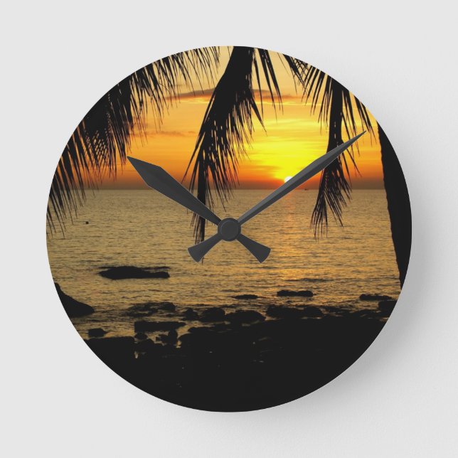 Relógio Redondo Surpreendente Sunset na Praia (Frente)