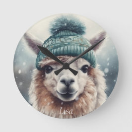Relógio Redondo Sweet Winter Alpaca, personalizado