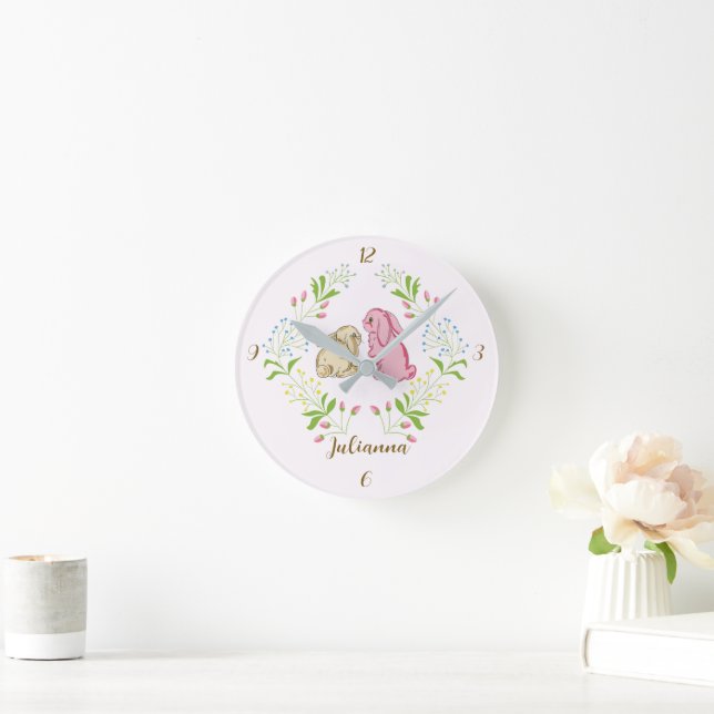 Relógio Redondo Sweet Wreath Bunny Round Clock (Lar)