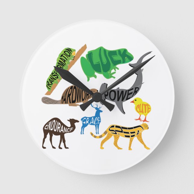 Relógio Redondo Symbolism of Animals (Frente)