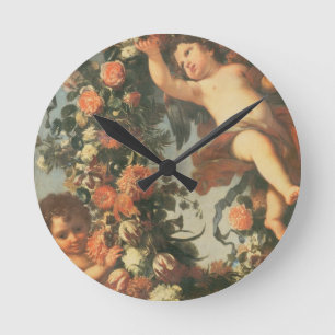 Relógio Redondo T32714 dois Putti que apoia uma festão da flor