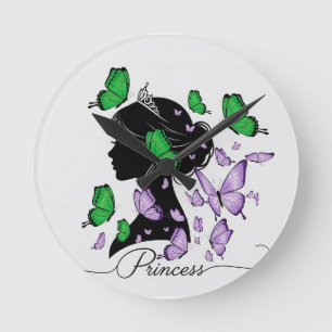 Relógio Redondo T-shirt elegante "Princesa das Borboletas" Prínc