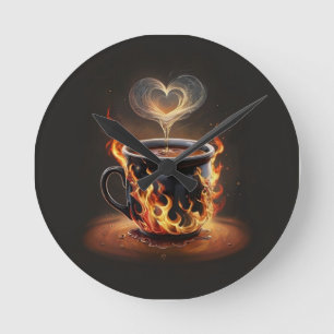 Relógio Redondo Taça de café de Natal com arte a vapor de coração