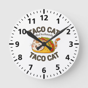 Relógio Redondo Taco Cat Ortografado Para Trás É Taco Cat Felino