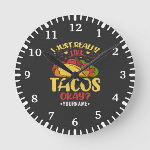 Relógio Redondo Taco Engraçado Dizendo Que Eu Gosto Muito De Tacos